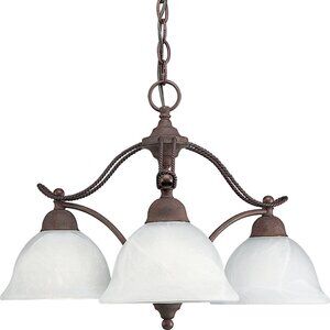 BRAND NEW Three Light Chandelier, Alabaster Glass with Cobblestone Finish